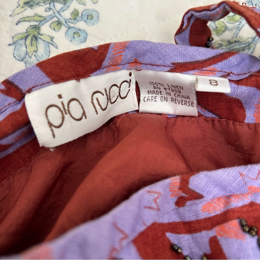 Vintage 100% Linen Pia Rucci Abstract Beaded Crop Top Sz 8 - Picture 6 of 9